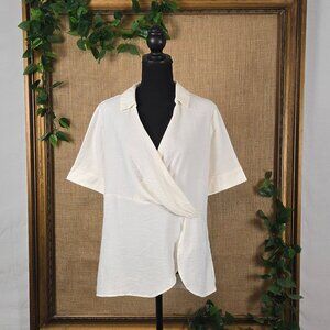 Alfani Short Sleeved Collared Surplice Blouse